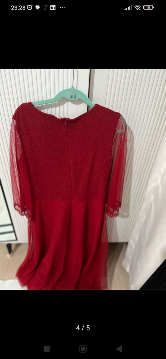 Bordo Uzun Kollu V Yaka Kadın Abiye - Görsel 3