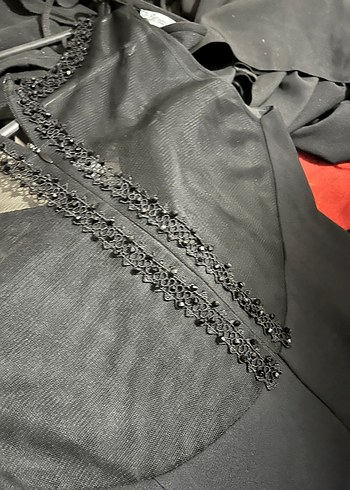 Siyah V Yaka Midi Abiye Elbise - Görsel 4