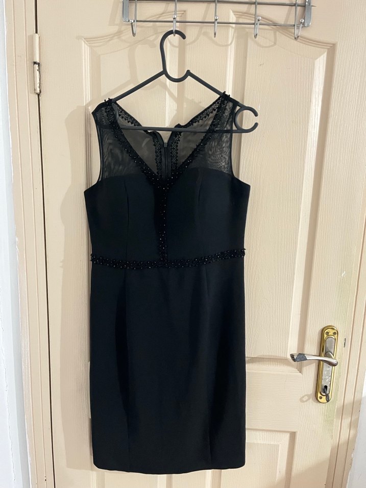 Siyah V Yaka Midi Abiye Elbise - Görsel 2