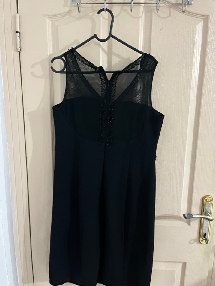 Siyah V Yaka Midi Abiye Elbise - Görsel 3