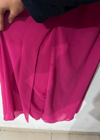 pembe Nakışlı Uzun Drapeli Abiye Elbise - Görsel 3