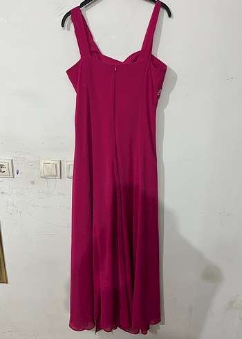 pembe Nakışlı Uzun Drapeli Abiye Elbise - Görsel 2