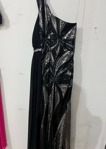 Tek Omuzlu Drapeli Siyah Uzun Abiye Elbise - Görsel 3