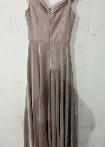 Bej Drapeli Uzun Abiye Elbise - Görsel 2