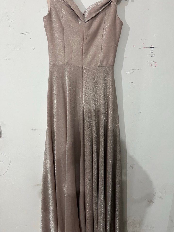 Bej Drapeli Uzun Abiye Elbise - Görsel 2