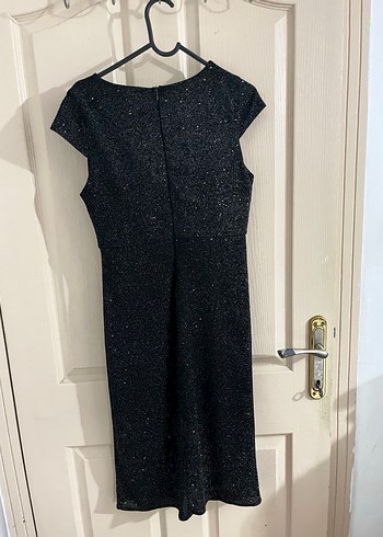 Siyah V Yakalı Drapeli Midi Abiye Elbise - Görsel 3