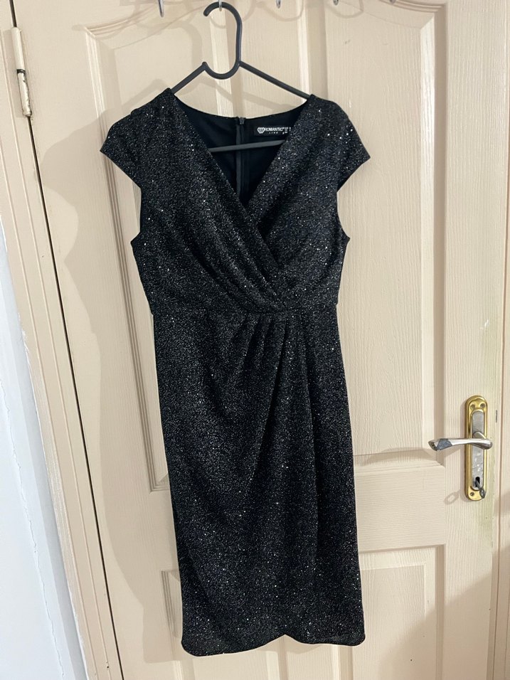 Siyah V Yakalı Drapeli Midi Abiye Elbise - Görsel 2