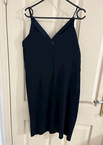 V Yaka Drapeli lacivert  Midi Elbise - Görsel 3