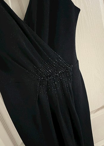 Siyah Drapeli V Yaka Midi Abiye Elbise - Görsel 2