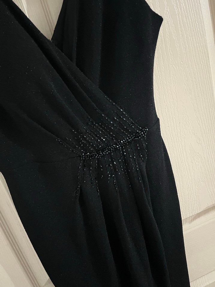 Siyah Drapeli V Yaka Midi Abiye Elbise - Görsel 2