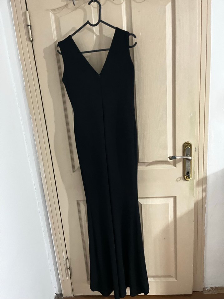 Siyah Drapeli V Yaka Midi Abiye Elbise - Görsel 3