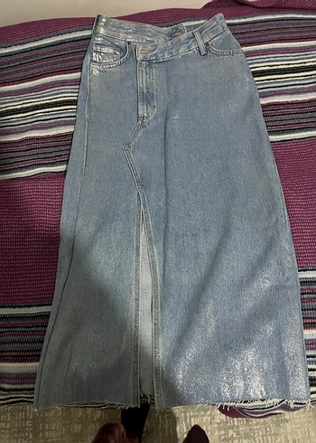 Uzun Mavi Denim Etek - Görsel 2