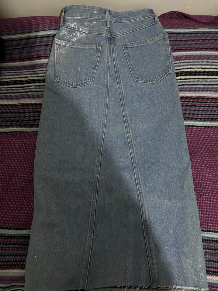 Uzun Mavi Denim Etek - Görsel 4