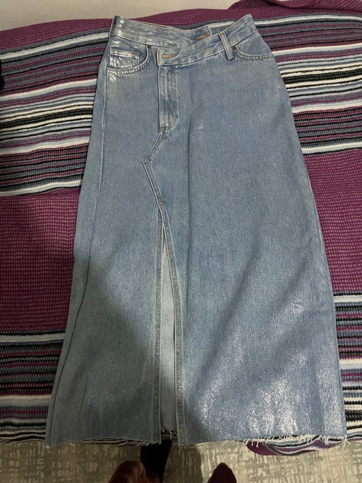 Uzun Mavi Denim Etek - Görsel 2