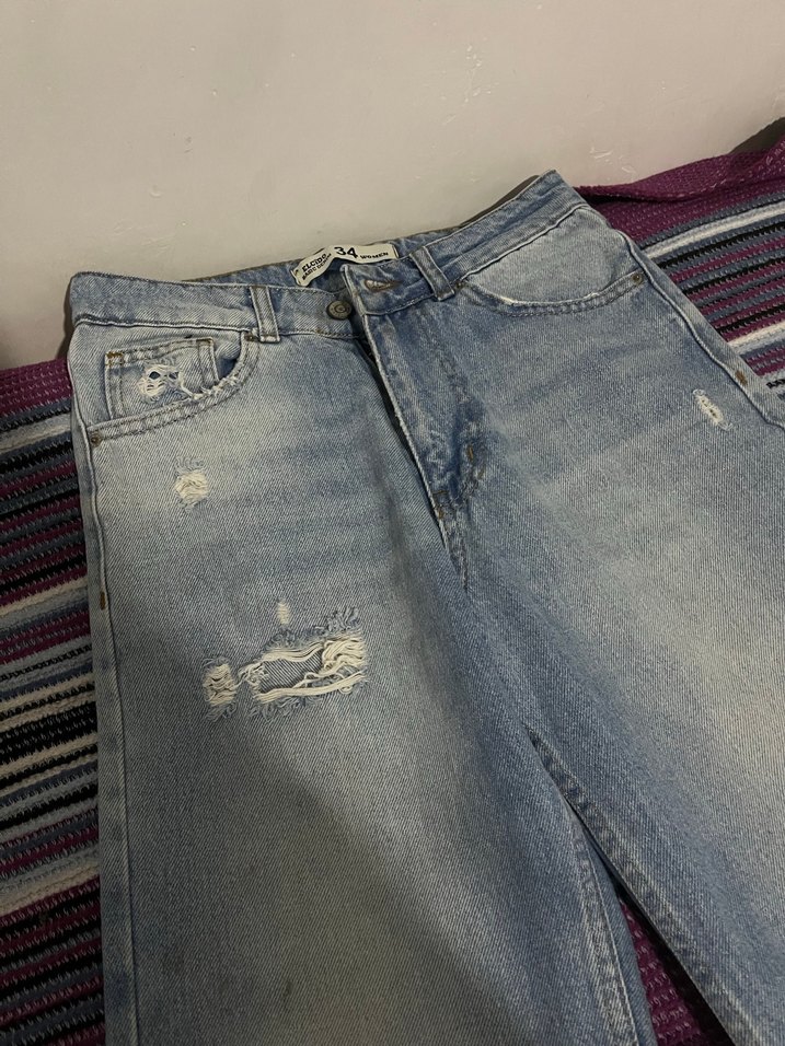 Kadın Gri Mavi  Salaş Midi Kot Pantolon - Görsel 2