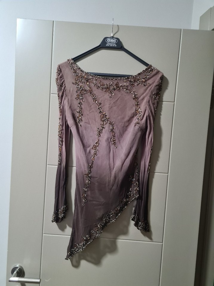 Uzun Kollu, V Yaka, Drapeli Kadın Bluz - Görsel 3