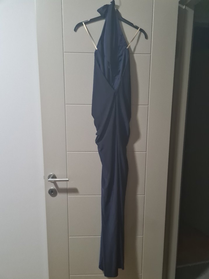 Drapeli Siyah Yılan Desenli Uzun Kadın Elbise - Görsel 3