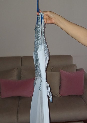 Diğer İşlemeli Modern Klasik Beyaz Uzun Abiye düğünlük