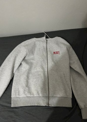 gri mavi markalı fermuarlı sweat - Görsel 2