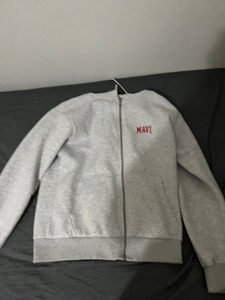 gri mavi markalı fermuarlı sweat - Görsel 2