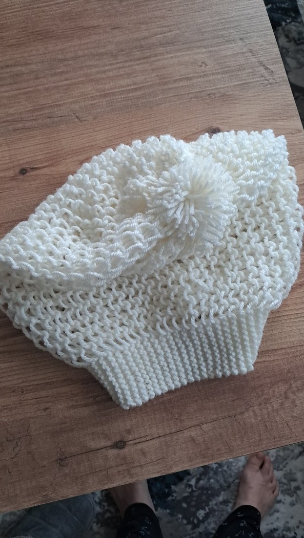 Kadın Beyaz Örgü Bohem Bere - Görsel 2