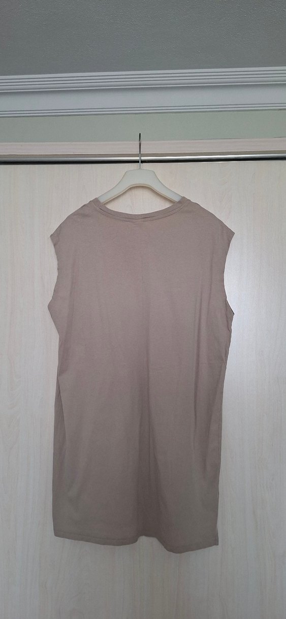 Kadın Bej Salaş Kolsuz Midi Elbise - Görsel 5