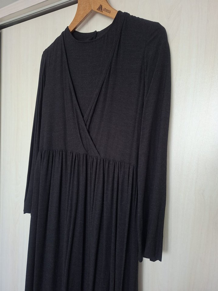 Uzun Kollu Siyah Kadın Elbise - Görsel 2