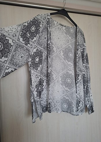 Bohem Desenli Gri Midi Kimono