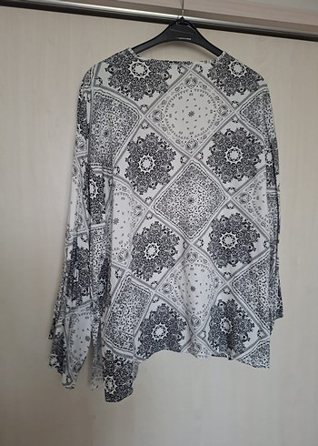 s Beden Bohem Desenli Gri Midi Kimono