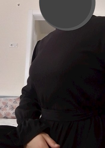 m Beden Drapeli Siyah Uzun Kollu Uzun Elbise