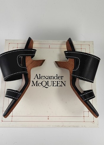 Alexander McQueen Kahverengi Deri Dolgu Topuklu Sandalet