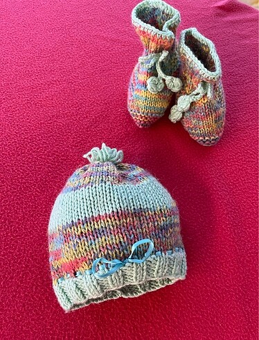 Haute Couture Wool Ball baby Skullcup and Booties