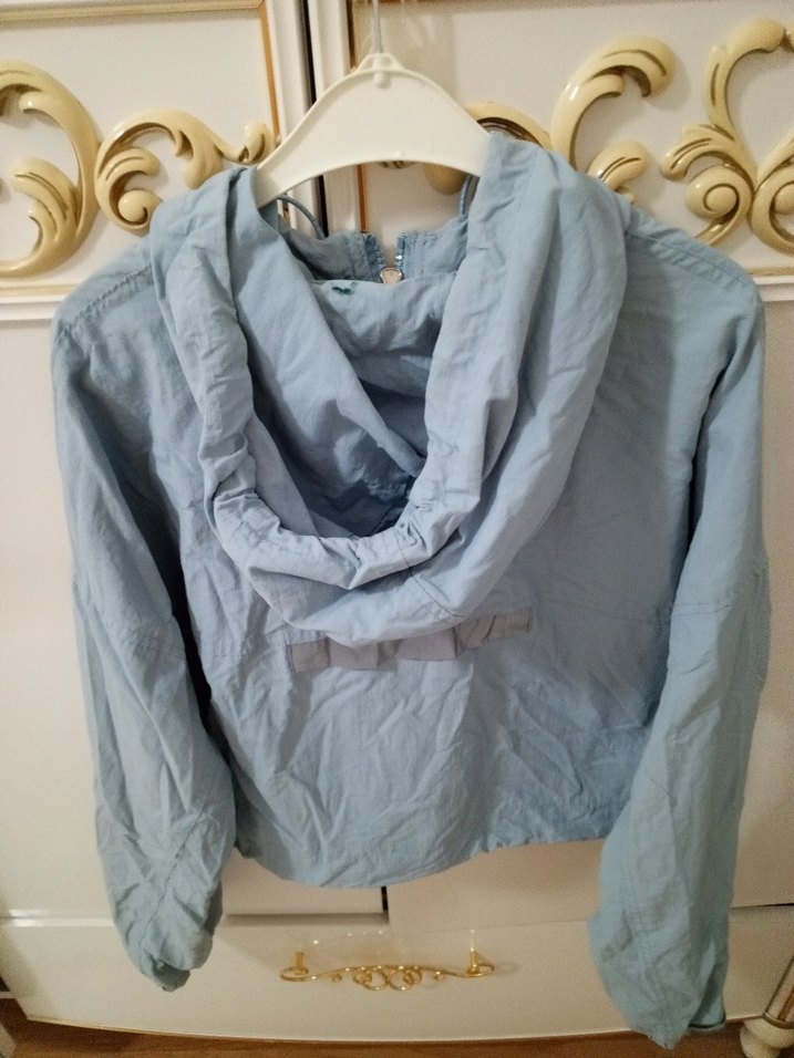 Kadın Gri Kapüşonlu Kısa Denim Ceket m - Görsel 5