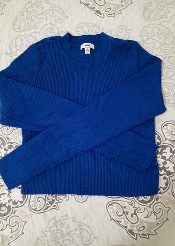 Dik Yaka Mavi Örgü Kadın Kazak mavi s - Görsel 5