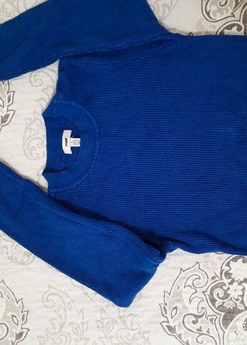 Dik Yaka Mavi Örgü Kadın Kazak mavi s - Görsel 3