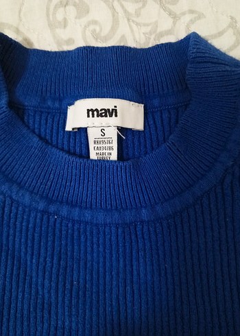 Dik Yaka Mavi Örgü Kadın Kazak mavi s - Görsel 6