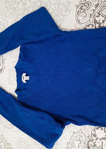 Dik Yaka Mavi Örgü Kadın Kazak mavi s - Görsel 4