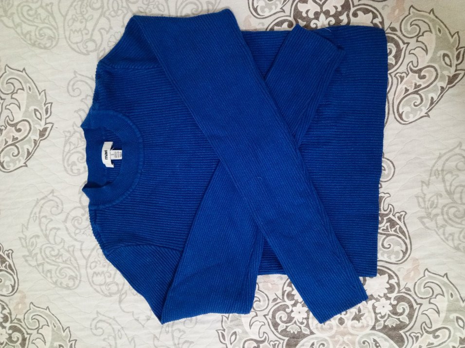 Dik Yaka Mavi Örgü Kadın Kazak mavi s - Görsel 2