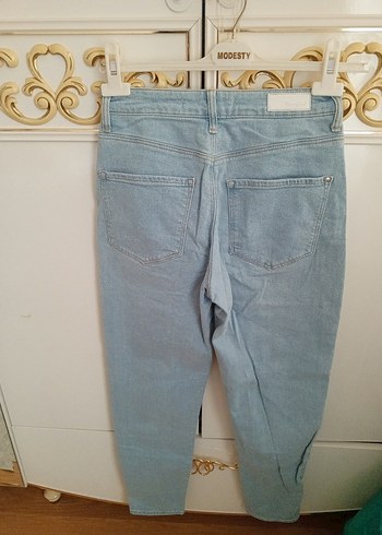 Mavi Düğmeli Midi Boy Kadın Denim Pantolon - Görsel 2