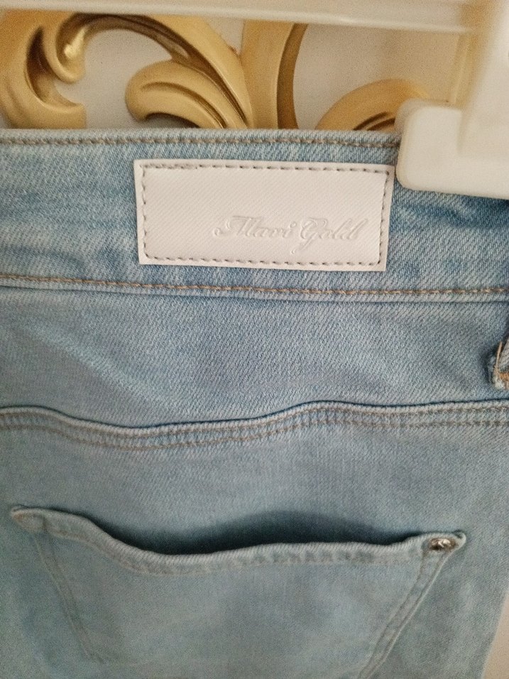 Mavi Düğmeli Midi Boy Kadın Denim Pantolon - Görsel 5