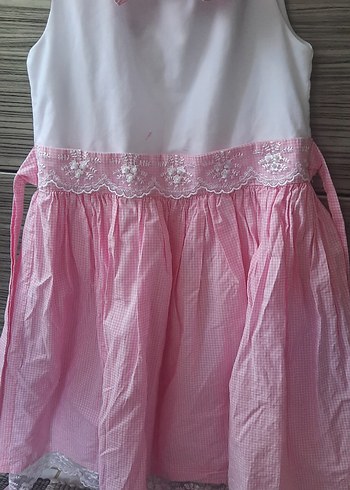 Pembe Dantel Detaylı Kolsuz Kız Elbise