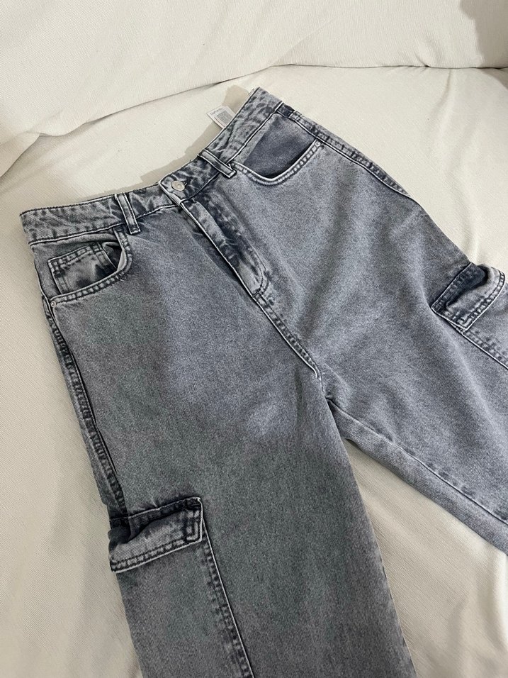 Gri Bol kesim pantolon - Görsel 5