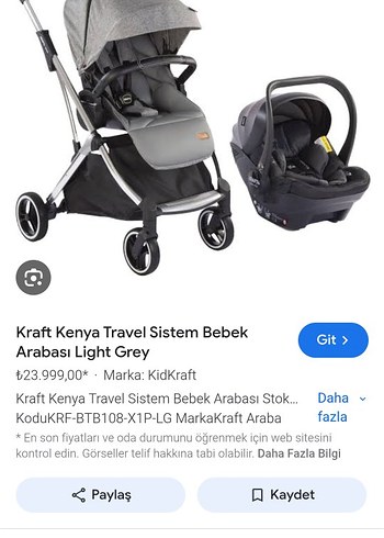 Kraft Kenya Gri Travel Sistem Bebek Arabası