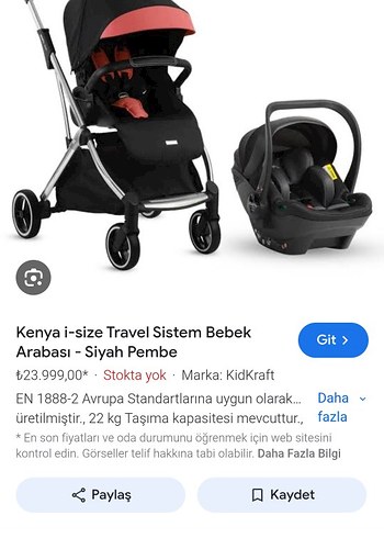 KidKraft Kenya i-Size Siyah Pembe Bebek Arabası
