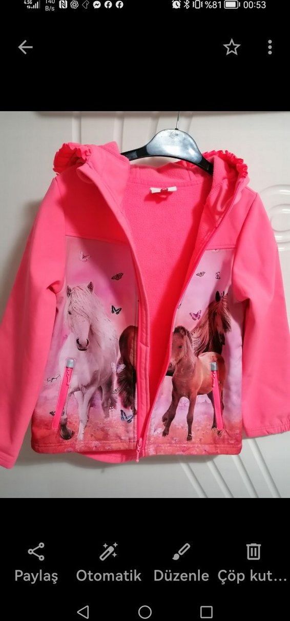 Kız Çocuk Kapüşonlu Baskılı Fermuarlı SWEATSHİRT  mont3.4 yaş - Görsel 4