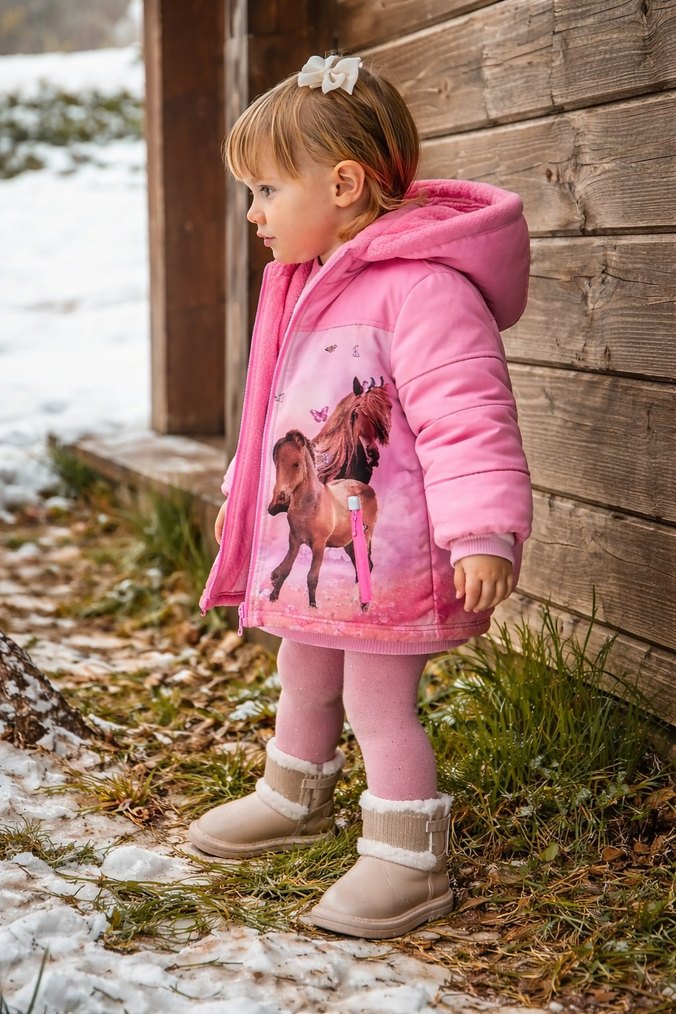 Kız Çocuk Pembe Kapüşonlu Baskılı Mont 3.4 yaş - Görsel 2