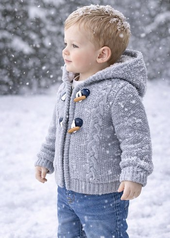 Gri Örgü Kapüşonlu Erkek Çocuk Hırka 2.3 YAŞ - Görsel 2