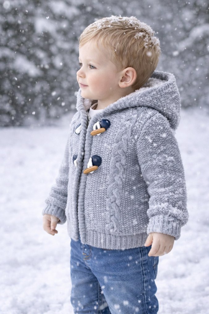 Gri Örgü Kapüşonlu Erkek Çocuk Hırka 2.3 YAŞ - Görsel 2