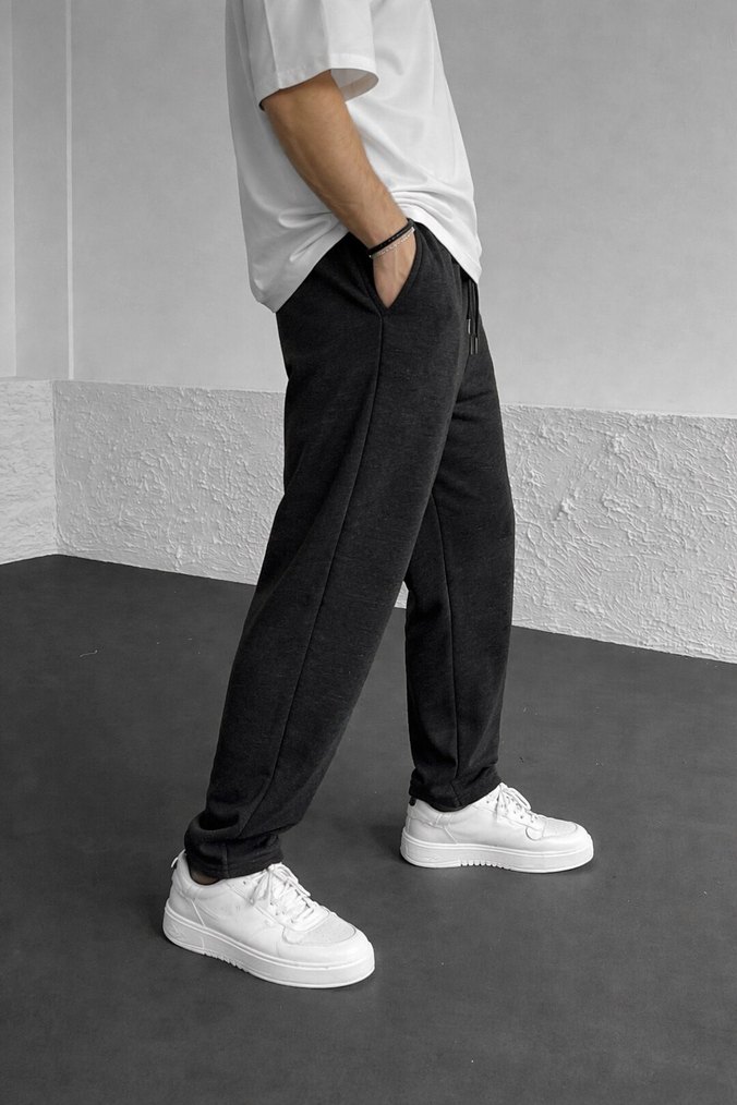 Pamuklu Geniş Kesim Erkek Eşofman L BEDEN füme rengi - Görsel 2