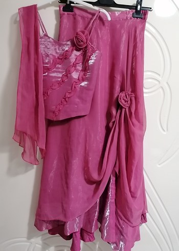 Abiye Pembe Drapeli Uzun Abiye Elbise